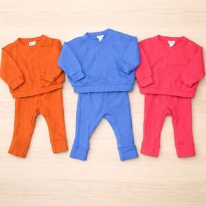 Cat & Jack Baby Outfit Bundle 6-9M Ribbed Sets Orange Blue Pink 3 outfit set